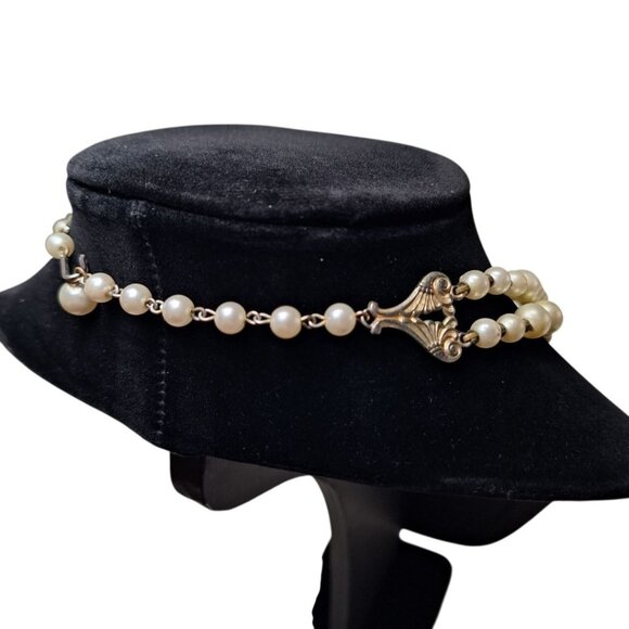 VTG‎ Necklace 18 Inch Plastic Bead Faux Pearl Crystal Style Double Strand Twist - Picture 6 of 7